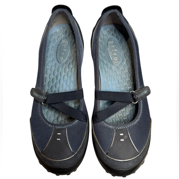Privo by Clarks Mary Jane Flats 7M Navy Blue Comfort Mesh Leather Slip On - Picture 2 of 6